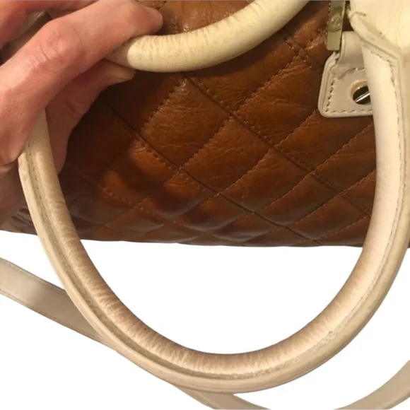 Tory Burch brown quilted leather satchel bag with crossbody strap